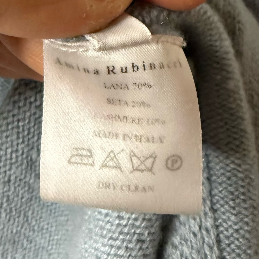 AMINA RUBINACCI Wool Cashmere Blend Baby Blue Open Front Cozy Knit Cardigan - Picture 7 of 8